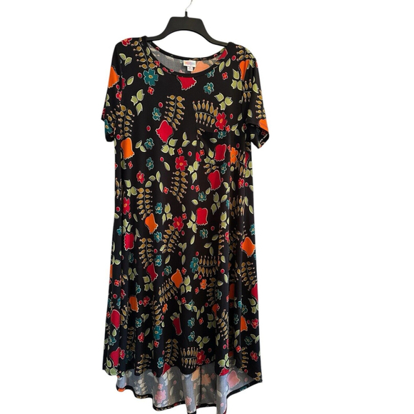 LulaRoe Floral Stretch MIDI Dress Womens MEDIUM Multicolor Flowers Short Sleeves - Picture 2 of 16